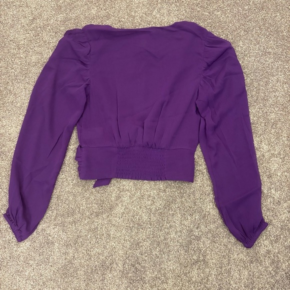 Express Women's Tie Waist Top Size XS Purple V-Neck Faux Wrap Lined NWT $54 - Picture 9 of 16